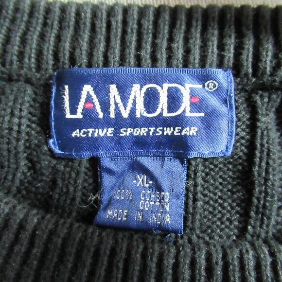 Vintage La Mode Sweater Mens XL Black Cable Knit Maryland Basketball Preppy 00s - Picture 7 of 8